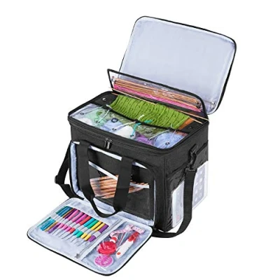 Imagen de Teamoy Bolsa de Ovillos Organizador para lanas Bolso Crochet Mochila Almacenamiento Tejido en Orden(NO INCLUIDO ACCESORIOS) (Grande Con Tapas, negro)