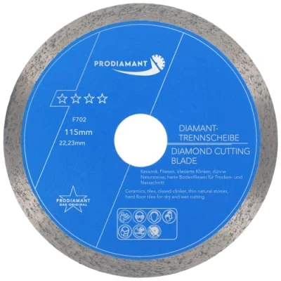 Imagen de PRODIAMANT Disco de corte diamante para azulejos y baldosas profesional 115 mm x 22,23 F702 ProRim no se rompe en gres porcelánico piedra natural