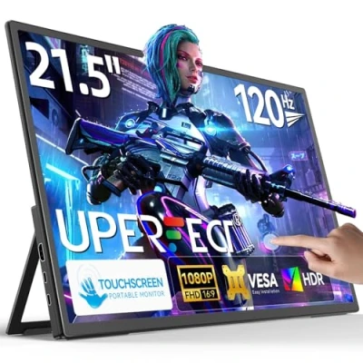 Imagen de UPERFECT Portable Monitor Touchscreen 21.5 Pulgadas 100Hz Portátil Pantalla Táctil con VESA 1300:1 1920*1080 Full HD USB C para PC Consola de Juegos, Carcasa Metálica, Compatible