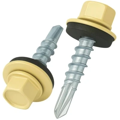 Imagen de 4.8 mm x 35 Tornillos para techos, cabeza hexagonal, autoperforantes, RAL 1015 Marfil claro con arandela de sellado EPDM, Tornillo endurecido chapado en zinc a prueba óxido 50 pcs