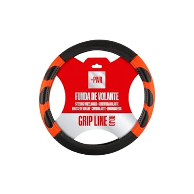 Imagen de +PWR Car Parts Funda de Volante Modelo Grip Line Negra y Roja Universal para Volantes Turismos 37 a 39 cm. Antideslizante. Fabricada en 100% Poliéster