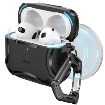 Imagen de ESR Funda para AirPods 4 (2024), Compatible con 4.ª Generación(HaloLock), MagSafe, Fuerte Protección contra Caídas, Tapa Magnética, Serie Cyber, Negro