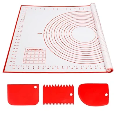 Imagen de Alyvisun Tapete de Silicona para Amasar con 3 Raspador, 70 x 50 cm Horno Reutilizable Antiadherente Cocina Accesorios Repostería, Hornear, Galletas (Rojo)