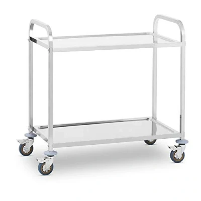 Imagen de Royal Catering Carro Cocina Carrito de Servicio con Ruedas RCSW 2 (2 Estantes, Carga 160 kg, Distancia Entre estantes 62 cm, Acer Inoxidable)