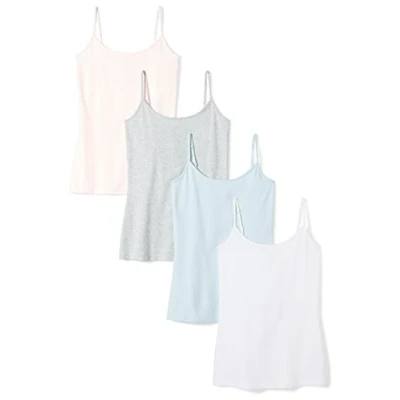 Imagen de Amazon Essentials Camisola Entallada Mujer, Pack de 4, Azul Claro/Blanco/Gris Claro Mezcla/Rosa Pálido, XS