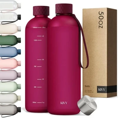 Imagen de KIVY botella de agua Tritan 1,5 litros, apta para bebidas carbonatadas y a prueba fugas, deporte, escuela oficina, gimnasio,