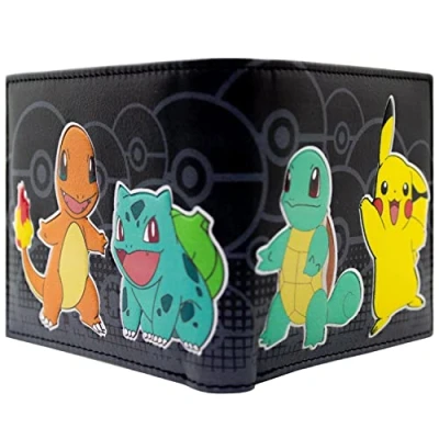 Imagen de Bulbasaur Starters Squirtle con Pikachu Billetera/Cartera Bi Fold Porta ID &amp; Tarjetero, Negro