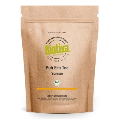 Imagen de Biotiva té Puh Erh orgánico 100g negro Región de Yunnan en China Camelia Sinensis taza marrón oscuro a rojo cultivo controlado (DE eco 005)