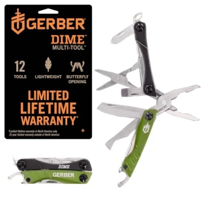 Imagen de Gerber Multiherramienta con 12 funciones, Dime Pocket Multi tool, Verde, 31 003621