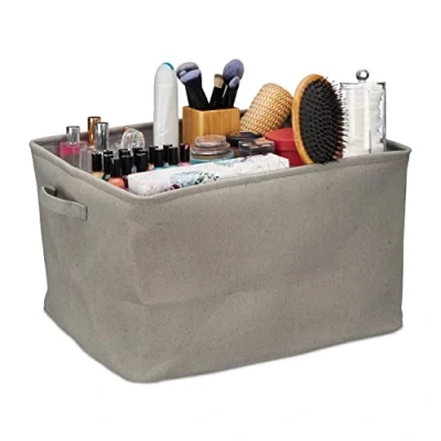 Imagen de Relaxdays Cesto Almacenaje Plegable para Estanterías, 24x40x30 cm, Caja Cuarto de Baño con Asas, Color Gris, Poliéster