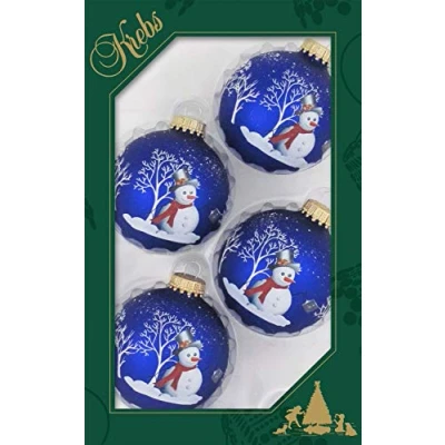 Imagen de Dekohelden24 Lauschaer Juego de 4 bolas decorativas para árbol Navidad (7 cm), diseño muñeco nieve, color azul