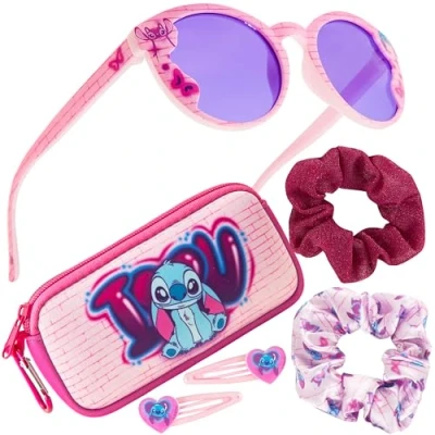 Imagen de Disney Set de Gafas Sol Niña con Protección UV, Estuche y Accesorios para el Cabello Regalos Niñas (Rosa Stitch)