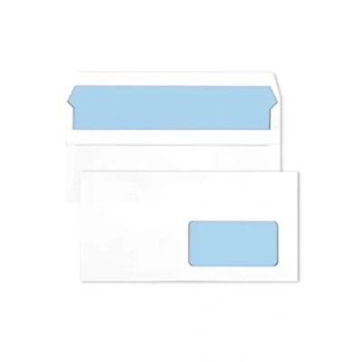 Imagen de Netuno 1000x sobres largos color blanco DIN DL 110x220mm 75g con impresión interior azul ventana derecha y solapa recta autoadhesivos americanos comerciales para cartas empresas correos