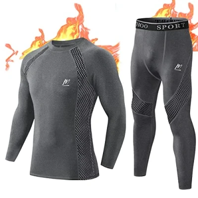 Imagen de MeetHoo Hombre Conjunto de Ropa Interior Térmica, Base Layer Invierno Long Johns Traje Compresión Secado Rápido Camisetas y Pantalones Manga Larga para Esquí Deportivo Correr