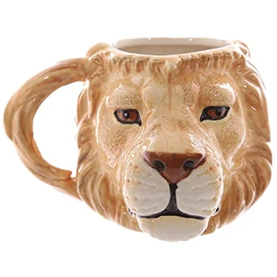 Imagen de Puckator MUG212 Taza de cerámica, diseño cabeza león, color beige y blanco