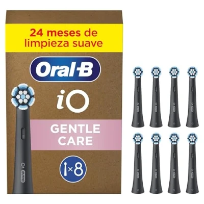 Imagen de Oral B Series iO Gentle Care Cabezales De Recambio Originales, Pack 8 Recambios Negros Para Cepillos Dientes Eléctricos iO, Cepillado Suave, Apto Encías Sensibles