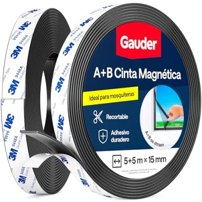 Imagen de GAUDER Cinta Magnética Autoadhesiva A + B I para Mosquiteras y cortinas Adhesiva (5 m 5m)