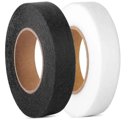 Imagen de CZ Store ✮ cinta termoadhesiva X2 blanca y negra 50 m x 20 mm. Marca francesa. Dobladillo, transparente para tejidos: cortina, pantalones, vestido/jean/ropa