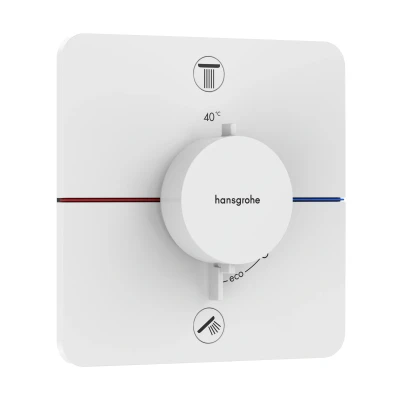 Imagen de hansgrohe ShowerSelect Comfort Q, termostato empotrado con combinación de seguridad, grifo botón seguridad (SafetyStop) a 40 C, para ducha y bañera, 2 funciones, blanco mate