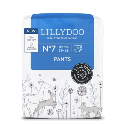 Imagen de Pañales braguita LILLYDOO talla 7 (17+ kg), 17 unidades, protección contra fugas, delicados con la piel, suaves, sin perfumes ni lociones, dermatológicamente testados
