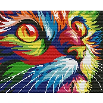 Imagen de Awesocrafts Kit de punto cruz, diseño gatos coloridos y animales gatito con bonitos patrones fáciles bordar, suministros Navidad, estampado o contado (gato colorido, contado)