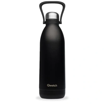 Imagen de QWETCH Botella isotérmica Titan Matt Negro 1,5L 48h Frío &amp; 16h Caliente Sin BPA, Impermeable de acero inoxidable con asa transporte