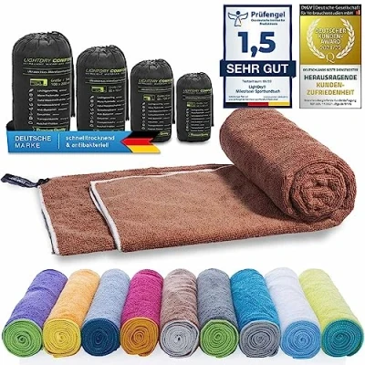 Imagen de Toalla deportiva de mochila microfibra LightDry para hombres y mujeres viaje secado extremadamente rápido Toallas playa baño Absorbente, ligera antibacteriana (160 x 80 cm, Marrón)