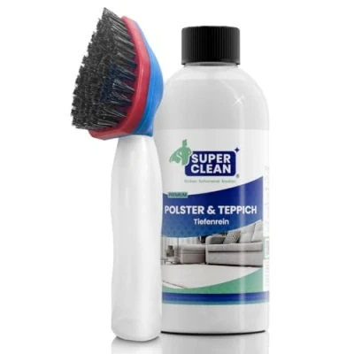 Imagen de SUPER CLEAN Limpiador concentrado para tapicería y alfombra, todo tipo de tapicería, alfombras, asientos coche, sofá o sofá. Contenido: 500 ml + cepillo champú