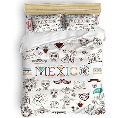 Imagen de Funda Nordica Cama 135/150 México, Juego de Edredon 220x240 cm con 2 Fundas Almohada 50x75 cm, Ropa 100% Microfibra, Suave y Transpirable