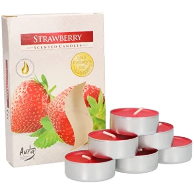 Imagen de KOTARBAU® 6 x Velas de té, aromáticas, con aroma a fresa, 4 horas combustión, té pequeñas, te, unidades