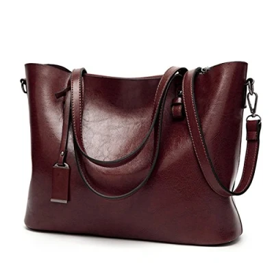 Imagen de Kris Anna Bolsos Tote Vertical Cubo Bolso de Hombro con Asas en Cuero PU para Mujer Café marrón