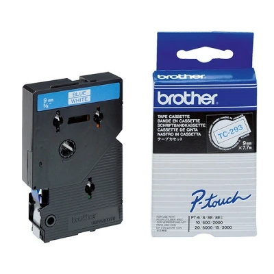 Imagen de Brother TC293 Gloss Laminated Labelling Tape 9mm, Blue/White