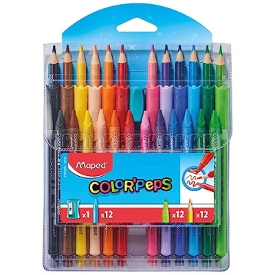 Imagen de Maped Color&#039;Peps Lote de 12 lápices colores + rotuladores Ocean tizas cera 1 sacapuntas colores, vivos y duraderos, innovación calidad