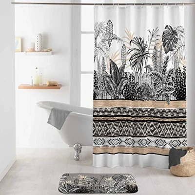 Imagen de Douceur d&#039;Intérieur TIKAL Cortina de Ducha con Ganchos, Poliéster, Multicolor, 180L X 200H cm (1 Panneaux)