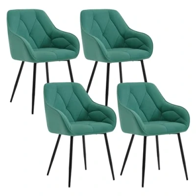 Imagen de WOLTU 4X Sillas de Comedor Cocina con Respaldo y Apoyobrazos Salon Moderno Patas Metálicas para Dormitorio Oficina, Terciopelo, Turquesa, EZS02ts 4