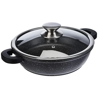 Imagen de Kamberg Olla Baja 24 cm, aluminio fundido, revestimiento piedra antiadherente , tapa de vidrio, todos los incendios, incluida la inducción, sin PFOA
