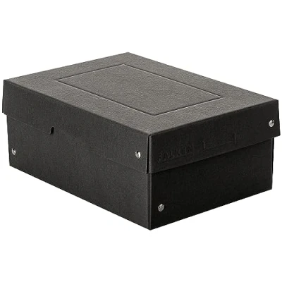 Imagen de Falken PureBox Black Made in Germany, 100 mm de alto, DIN A5. caja almacenamiento con tapa cartón reciclado, Ángel azul, vegano, regalo, transporte, multiusos
