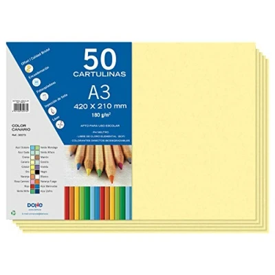 Imagen de Dohe Cartulinas A3 Amarillo Canario para Manualidades e Impresión (50 uds.) 21x29,7 cm 180 g/m² Material de oficina