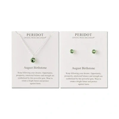 Imagen de Philip Jones Juego de collar y aretes con piedra nacimiento agosto (peridoto) creado cristales Zircondia®