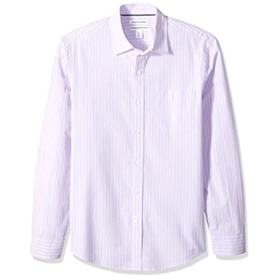 Imagen de Amazon Essentials Camisa de Popelín Manga Larga y Ajuste Entallado Hombre, Blanco Lavanda Doble Raya, L