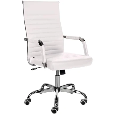 Imagen de CLP Silla De Oficina Amadora En Polipiel o Tela I Ejecutiva con Ruedas &amp; Reposabrazos Escritorio, Color:Blanco, Material:Cuero Sintetico
