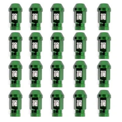 Imagen de OMP SPEED Set 20 Tuercas de Rueda con Métrica M12 x 1.5, Llave 19 Largo Roscado 40 mm, color Verde Aluminio 7075