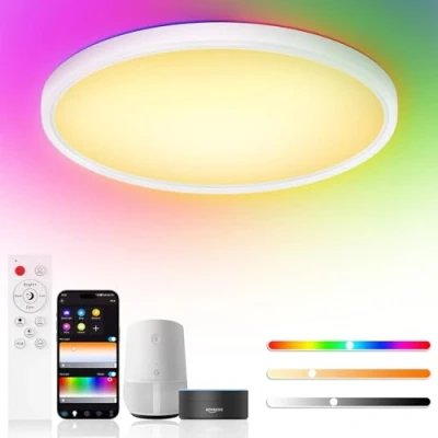 Imagen de Birnetek® Lampara Techo LED 30W, Plafon RGB Redondo 2700K 6500K, Regulable, Compatible con Alexa, Google Home, Control APP, Mando a Distancia, para Dormitorio, Salon, Cocina