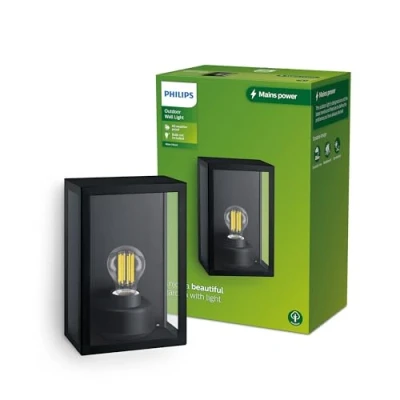 Imagen de Philips Lighting Aplique pared Exterior Alzor, formato cuadrangular, negro, max. 25W, resistente a intemperie IP44 (no incluye bombilla)