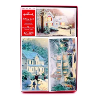 Imagen de Hallmark Thomas Kinkade tarjetas de Navidad en caja, surtido, casas nevadas (40 con sobres y sellos aluminio)