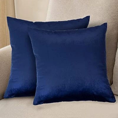 Imagen de Komfortec Juego de 2 Fundas cojín Terciopelo 45 x cm, Decorativas, Almohada, Dormitorio, Funda Decorativa para sofá y con Cremallera, Azul Marino