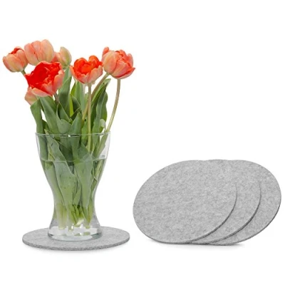 Imagen de FILU posavasos de fieltro redondo, 20 cm, 4 unidades (color a elegir), color gris claro para mesa y bar como vasos