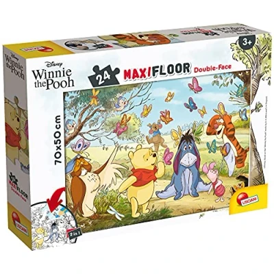 Imagen de Liscianigiochi Puzzle Maxi Floor para niños de 24 piezas 2 en 1, Doble Cara con reverso colorear Disney Winnie el Oso 86665