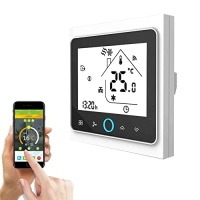 Imagen de Qiumi Termostato Wifi, controlador de temperatura, aire acondicionado inteligente, temperatura programable, con pantalla LCD 2 tubos, funciona Alexa Página principal Google