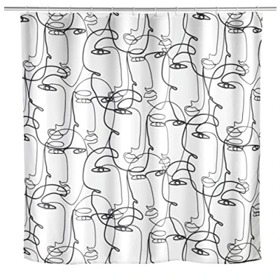 Imagen de Wenko Cortina de Ducha antimoho Faces, Textil antibacteriana para y bañera, Lavable e hidrófuga, con 12 Anillas su fijación a la Barra Ducha, 180 x 200 cm
